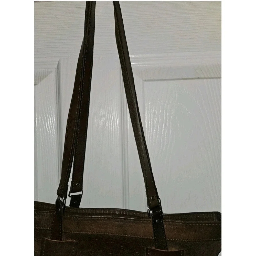 Brown Suede Leather Shoulder Bag Boho‎ Handcrafted In Bolivia Tooled Stitch